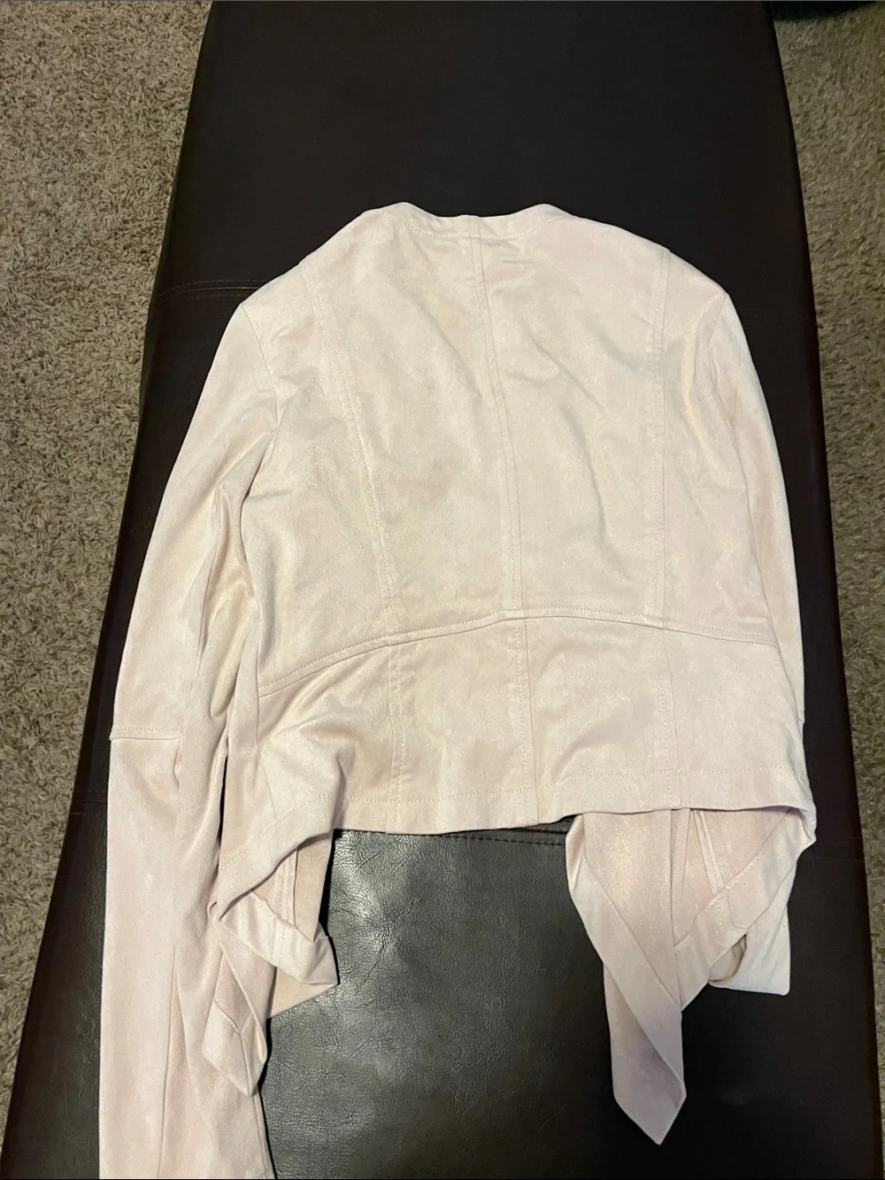 Katherine Barclay Pale nude Suede Open Front Jacket